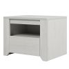 Off White Simple Style Manufacture Wood Nightstand with Gray Wood Grain Sticker Surfaces One Drawer for Bedroom Guest Room Children's Room