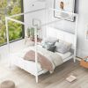 Queen Size Canopy Platform Bed with Headboard and Footboard; Slat Support Leg; White