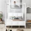 Queen Size Canopy Platform Bed with Headboard and Footboard; Slat Support Leg; White