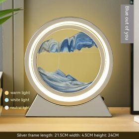 Quicksand Painting Hourglass Decoration Small Night Lamp Atmosphere Gift (Option: Dry Battery Plug In Type-Silver Frame Blue Sand)