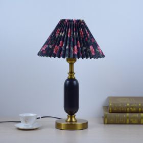Warm Chinese Style Ceramic Wedding Master Bedroom Decorative Lamp (Option: Black printed pleats-button switch-AU)