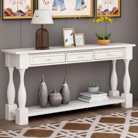 Console Table 64" Long Extra-thick Sofa Table with Drawers and Shelf for Entryway, Hallway, Living Room (Color: Antique White)