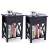 X-shaped bedside table with single drawer coffee table for bedroom living room - Set of 2