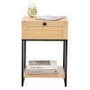 Nightstand with Rattan Drawer, End Table with Bottom Shelf, Modern Side Collection for Bedroom Living Room Office