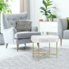 Luxurious Faux Fur Covered Footrest Stool with Gold Metal Base