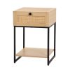 Nightstand with Rattan Drawer, End Table with Bottom Shelf, Modern Side Collection for Bedroom Living Room Office