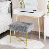 Luxurious Faux Fur Covered Footrest Stool with Gold Metal Base