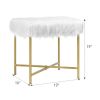 Luxurious Faux Fur Covered Footrest Stool with Gold Metal Base